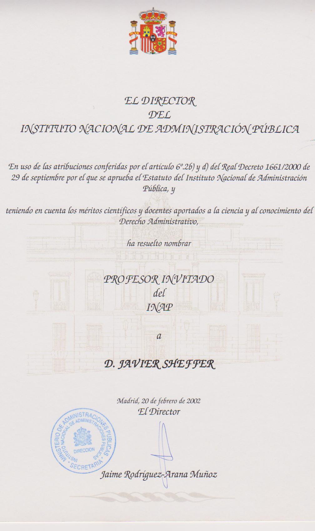 Profesor Invitado INAP (Diploma)